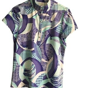 Weekends by Chicos Size 0 (S) Top  Geometric Print  Short Sleeve Snap Buttons